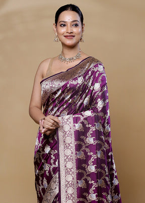 Purple Handloom Katan Pure Silk Saree With Blouse Piece