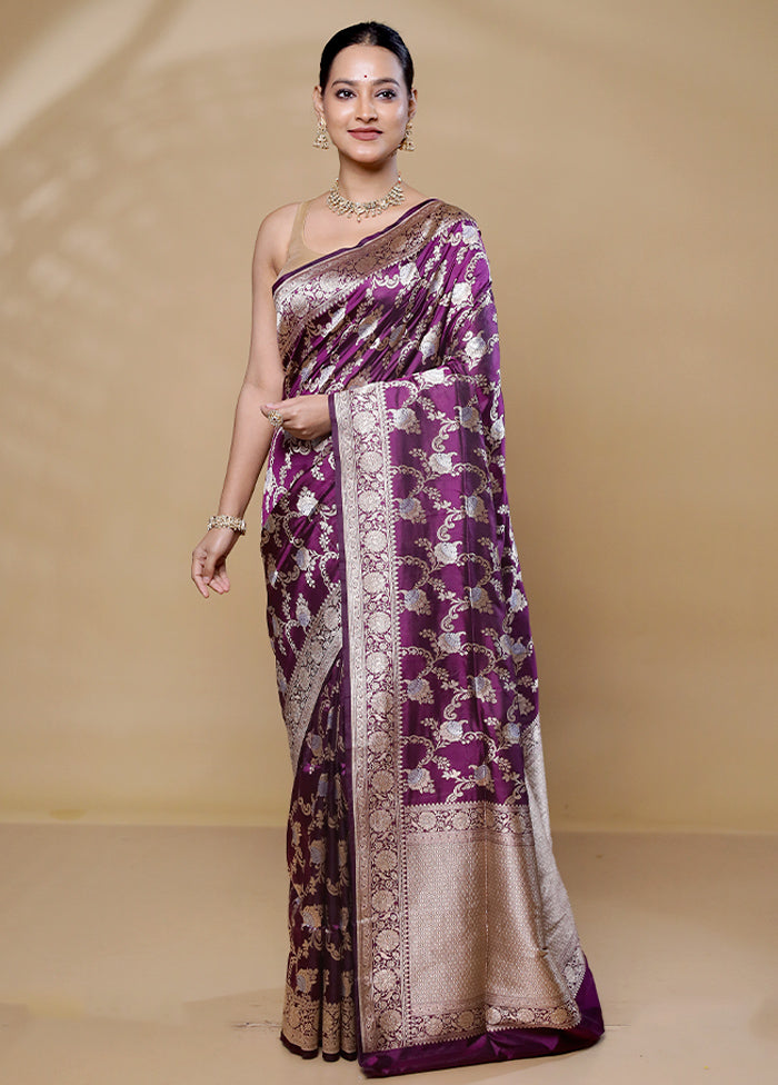 Purple Handloom Katan Pure Silk Saree With Blouse Piece