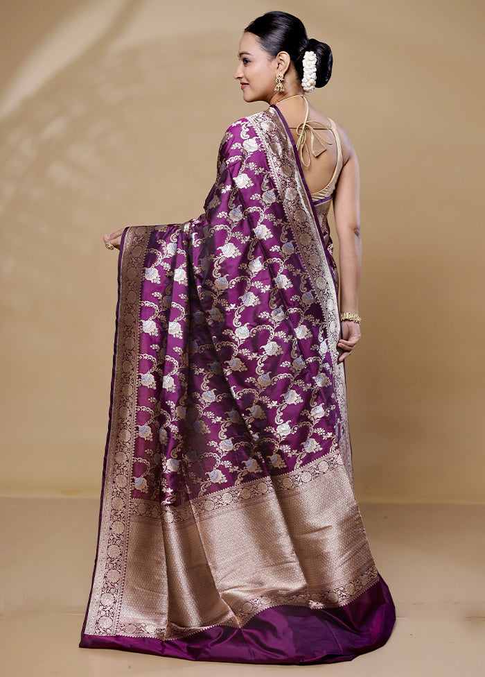 Purple Handloom Katan Pure Silk Saree With Blouse Piece