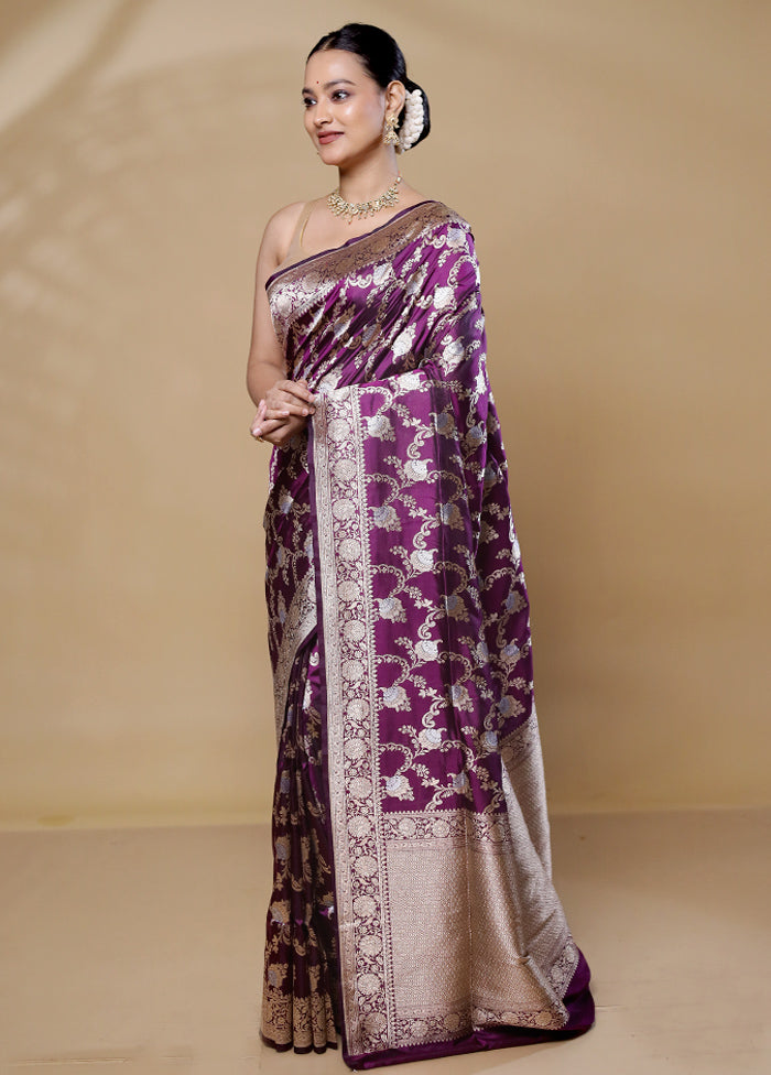 Purple Handloom Katan Pure Silk Saree With Blouse Piece