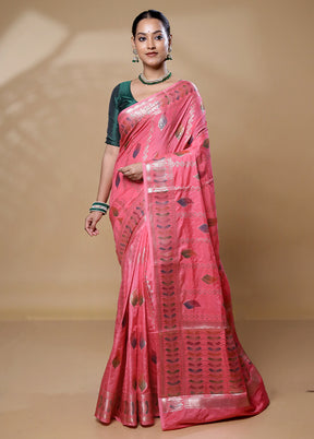 Pink Dupion Silk Saree With Blouse Piece