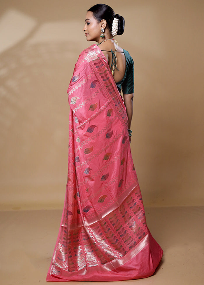 Pink Dupion Silk Saree With Blouse Piece