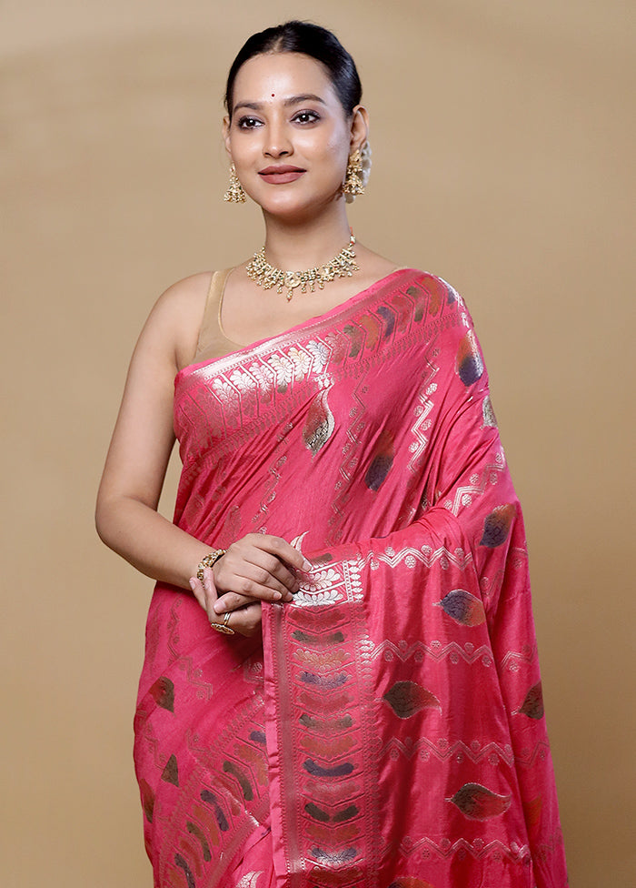 Pink Dupion Silk Saree With Blouse Piece