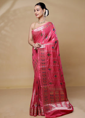 Pink Dupion Silk Saree With Blouse Piece