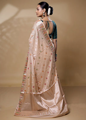 Cream Dupion Silk Saree With Blouse Piece