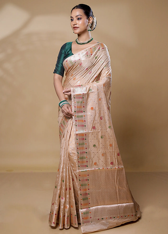 Cream Dupion Silk Saree With Blouse Piece