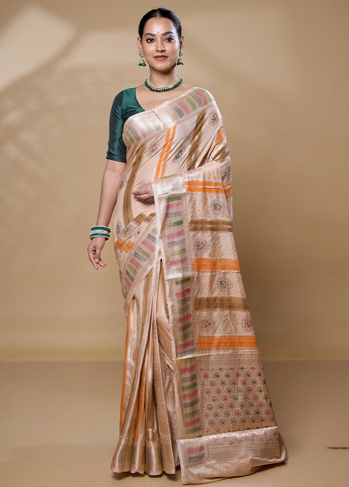 Cream Dupion Silk Saree With Blouse Piece