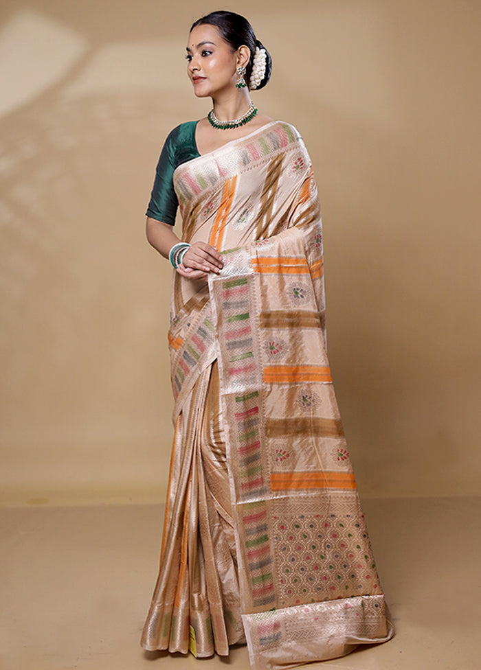 Cream Dupion Silk Saree With Blouse Piece