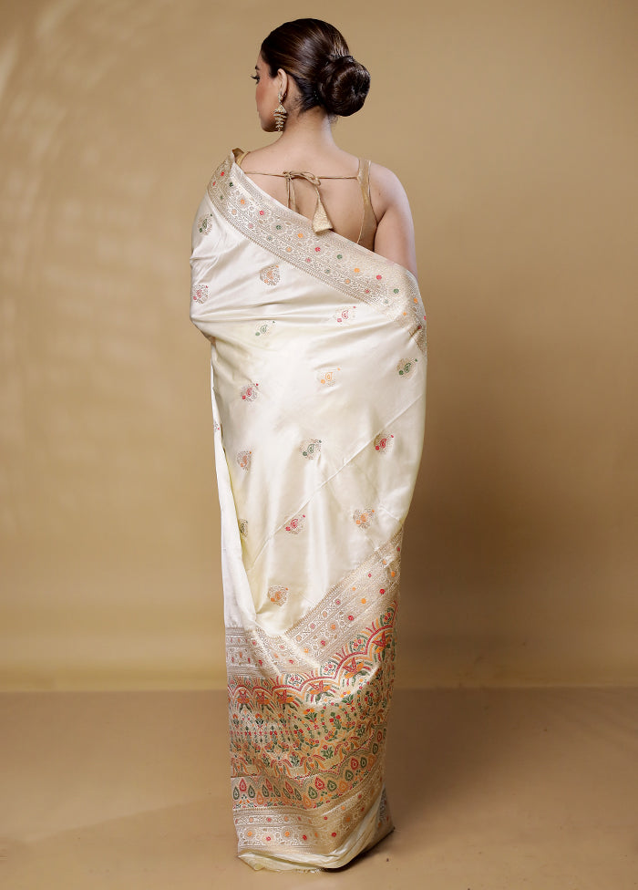 Cream Dupion Silk Saree With Blouse Piece