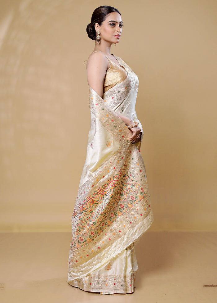 Cream Dupion Silk Saree With Blouse Piece