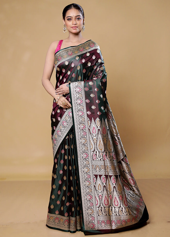 Wine Handloom Banarasi Pure Silk Saree With Blouse Piece