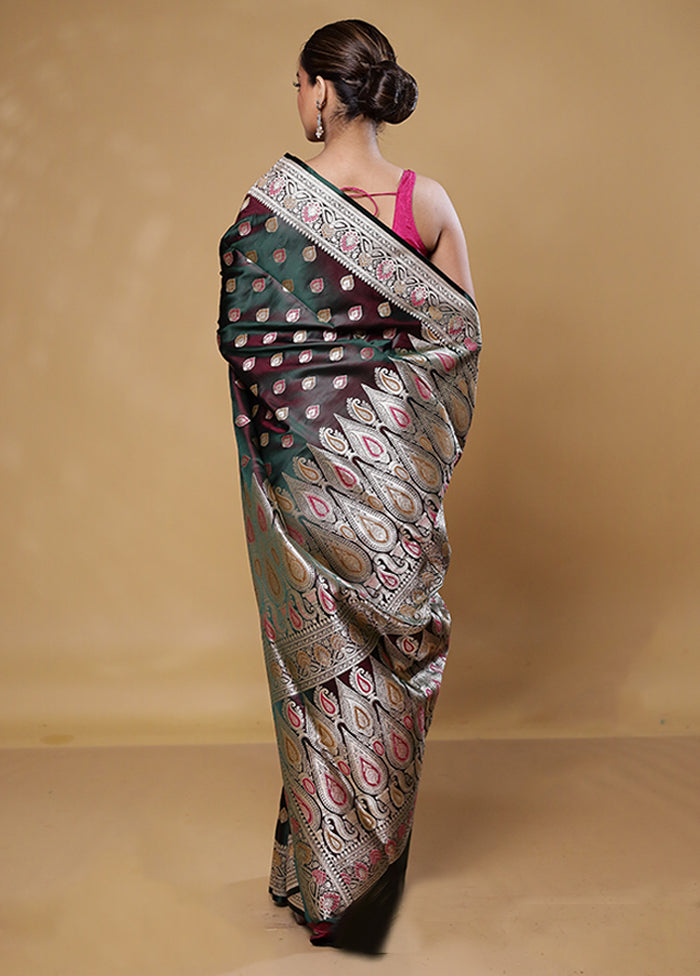 Wine Handloom Banarasi Pure Silk Saree With Blouse Piece