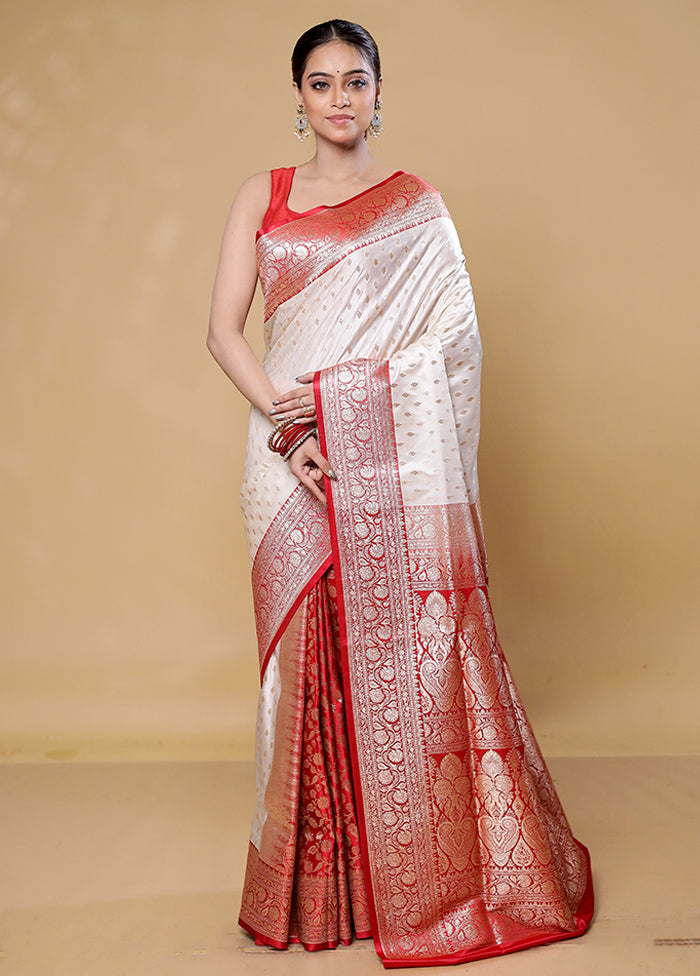 Cream Banarasi Silk Saree With Blouse Piece