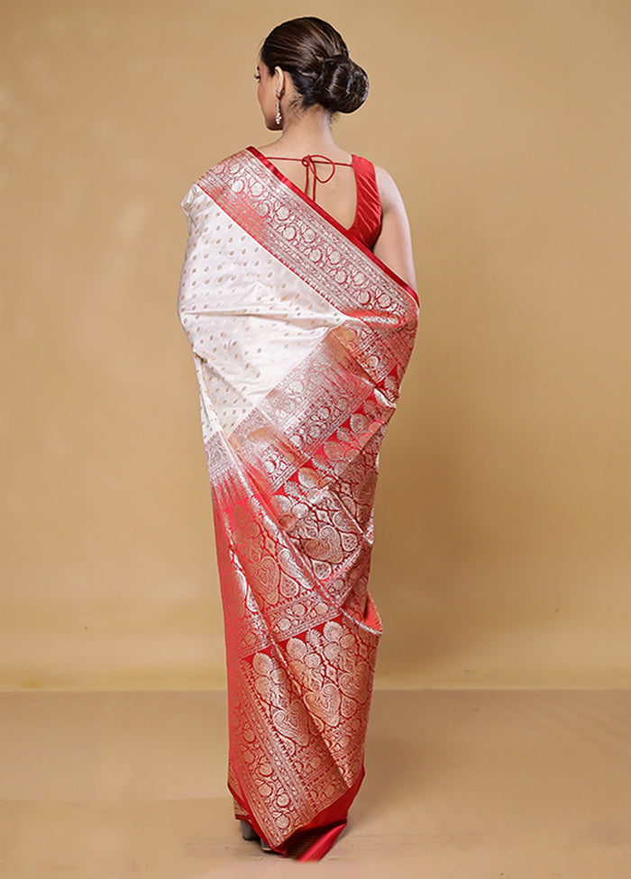 Cream Banarasi Silk Saree With Blouse Piece