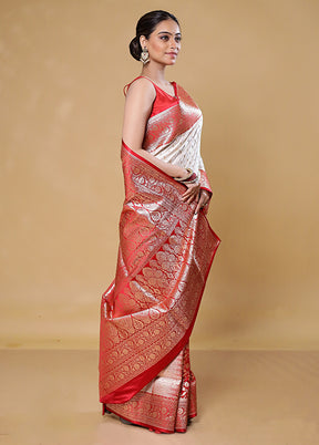 Cream Banarasi Silk Saree With Blouse Piece