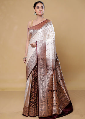 Cream Banarasi Silk Saree With Blouse Piece