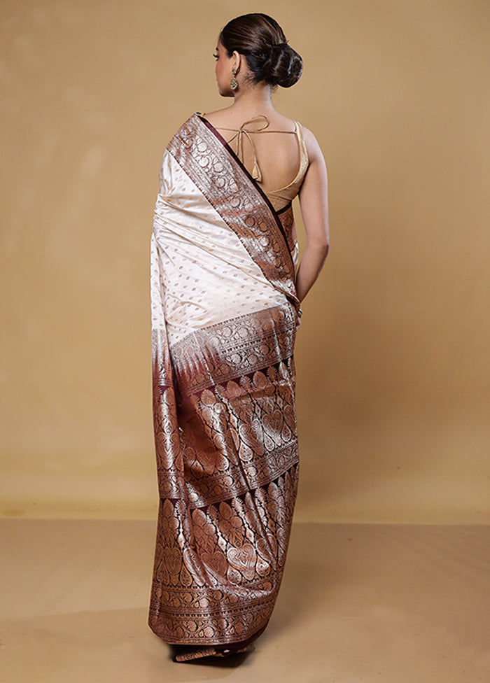 Cream Banarasi Silk Saree With Blouse Piece