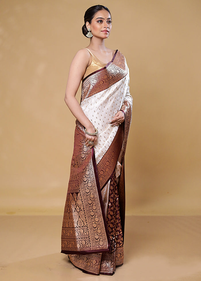 Cream Banarasi Silk Saree With Blouse Piece