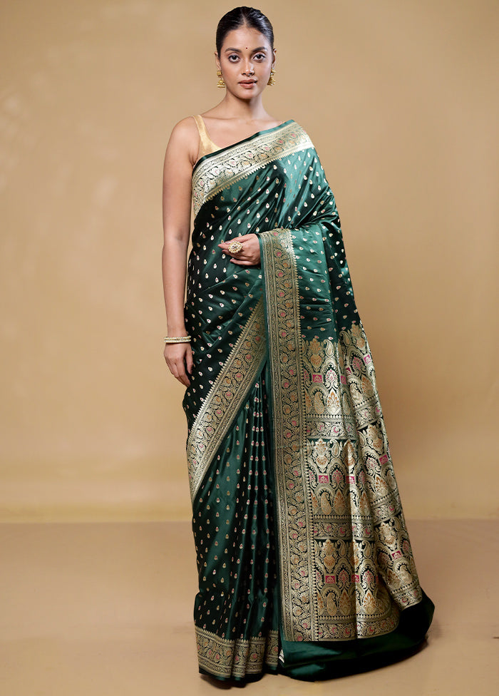 Green Handloom Banarasi Pure Silk Saree With Blouse Piece