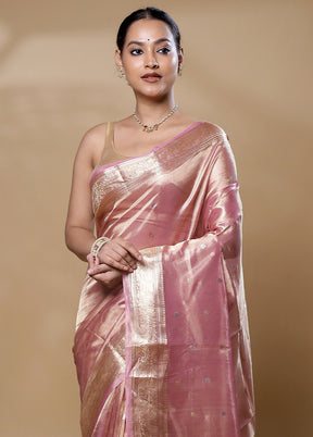 Pink Handloom Tissue Pure Silk Saree With Blouse Piece