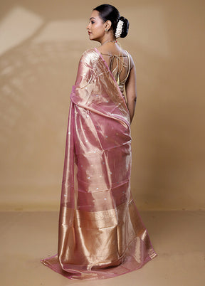 Pink Handloom Tissue Pure Silk Saree With Blouse Piece