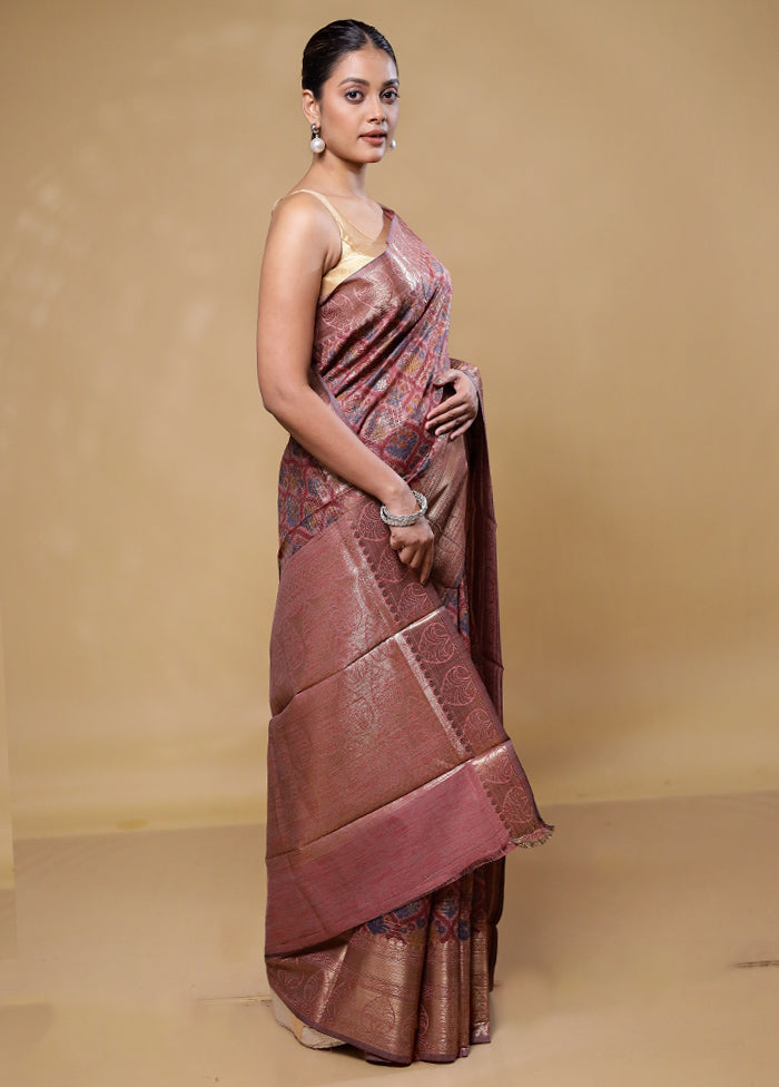 Pink Tussar Silk Saree With Blouse Piece