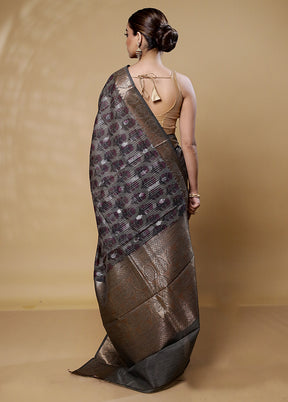 Grey Tussar Silk Saree With Blouse Piece