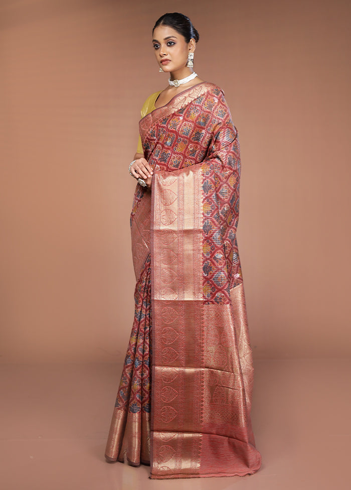 Pink Tussar Silk Saree With Blouse Piece