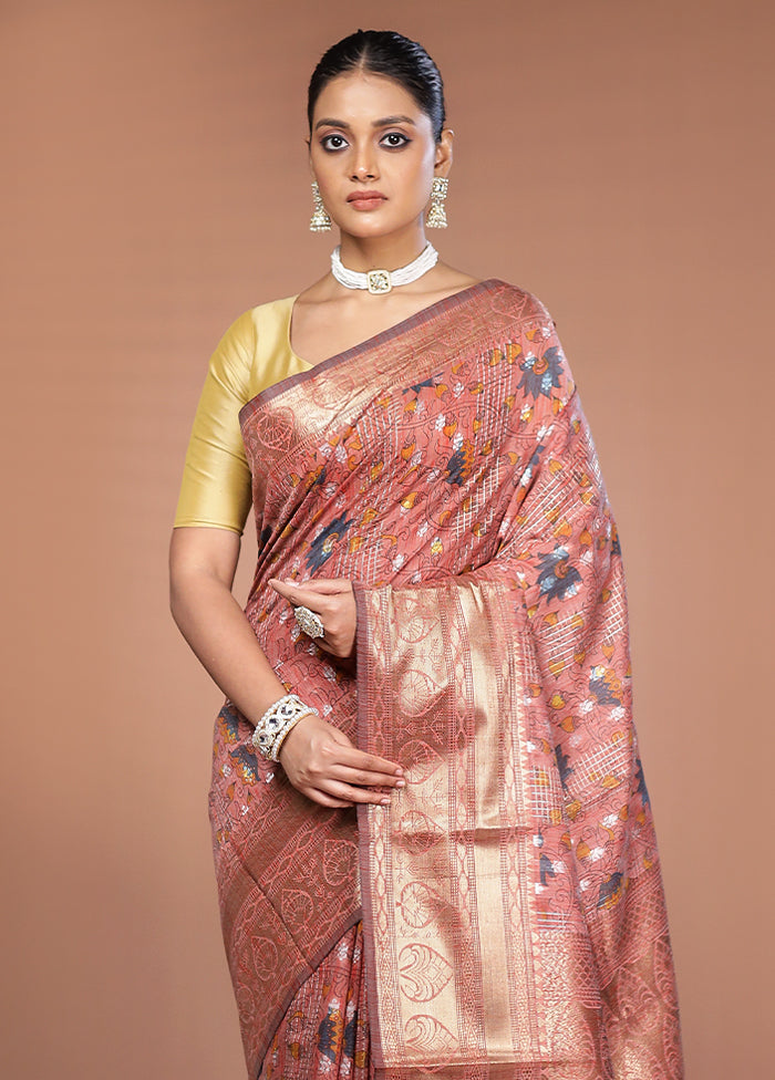 Pink Tussar Silk Saree With Blouse Piece
