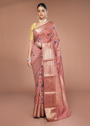 Pink Tussar Silk Saree With Blouse Piece