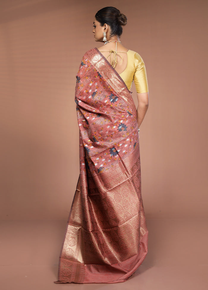 Pink Tussar Silk Saree With Blouse Piece