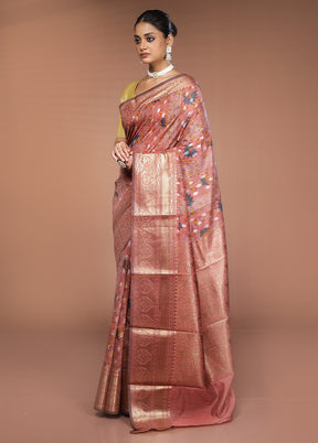 Pink Tussar Silk Saree With Blouse Piece