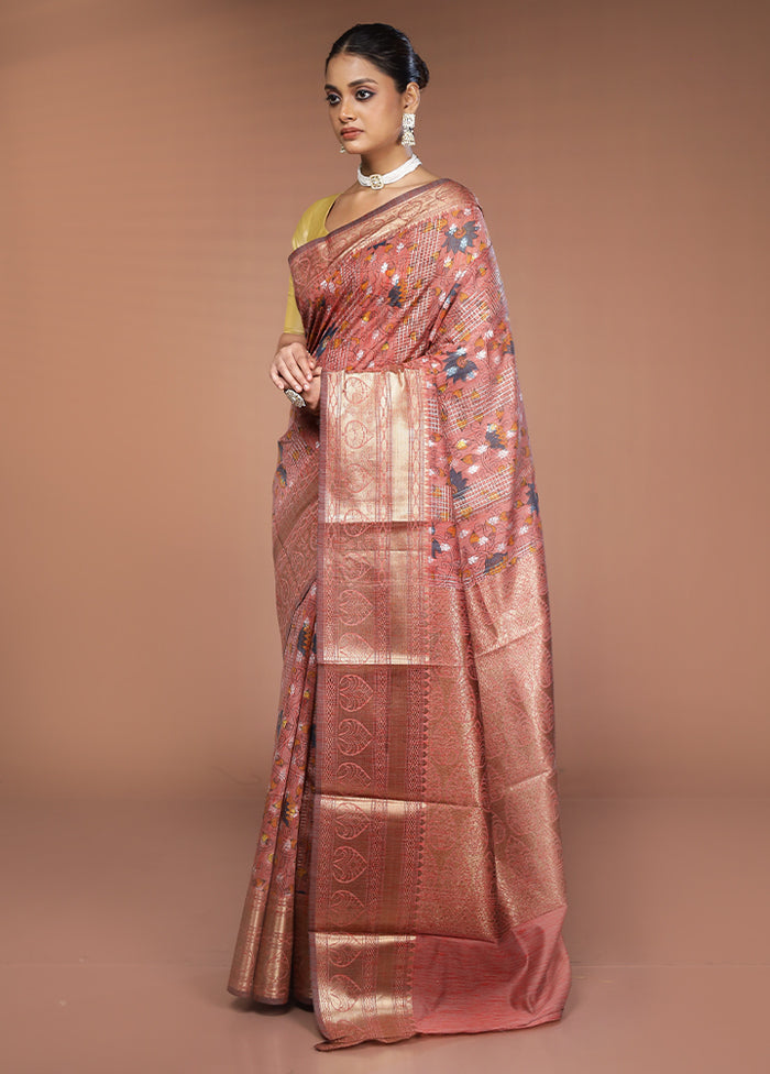 Pink Tussar Silk Saree With Blouse Piece
