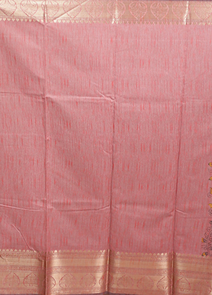 Pink Tussar Silk Saree With Blouse Piece