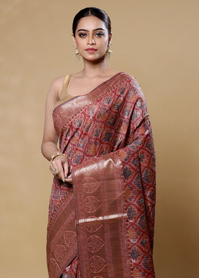 Maroon Tussar Silk Saree With Blouse Piece