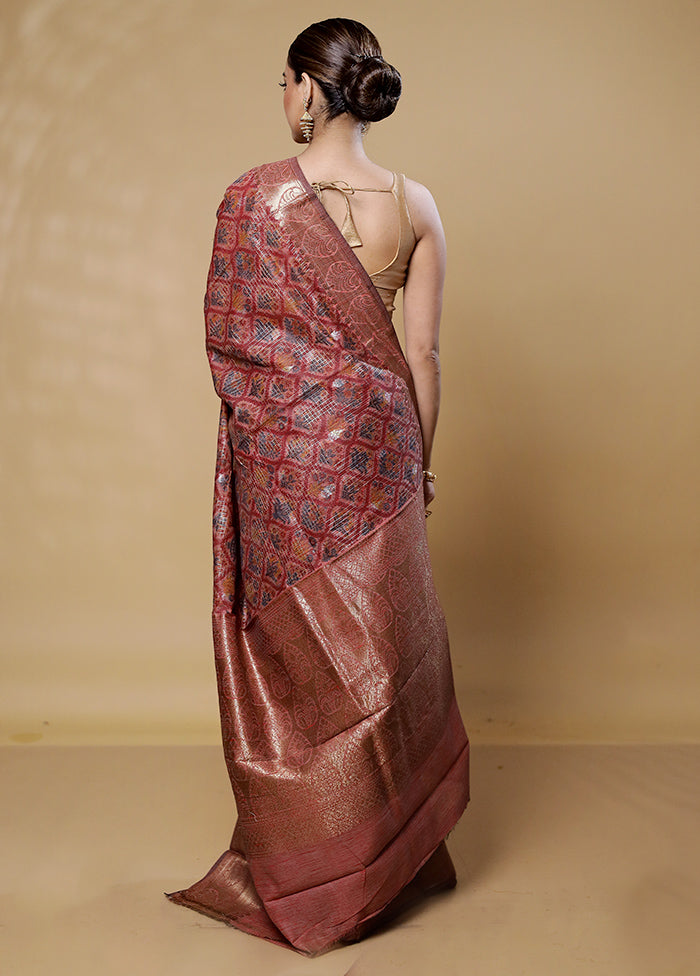 Maroon Tussar Silk Saree With Blouse Piece