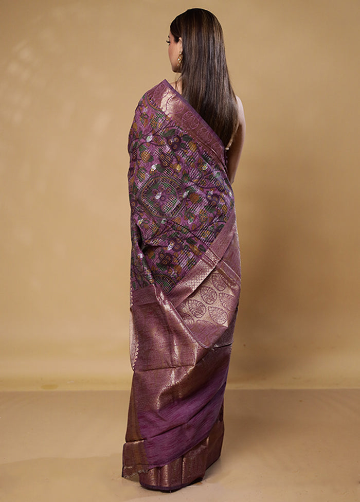 Purple Tussar Silk Saree With Blouse Piece