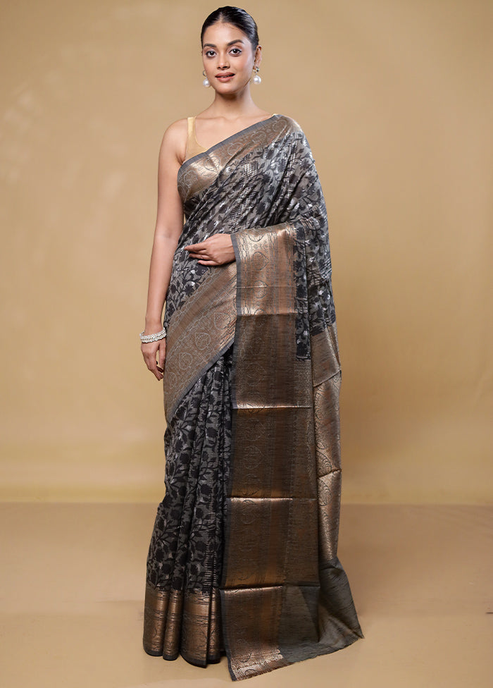 Grey Tussar Silk Saree With Blouse Piece