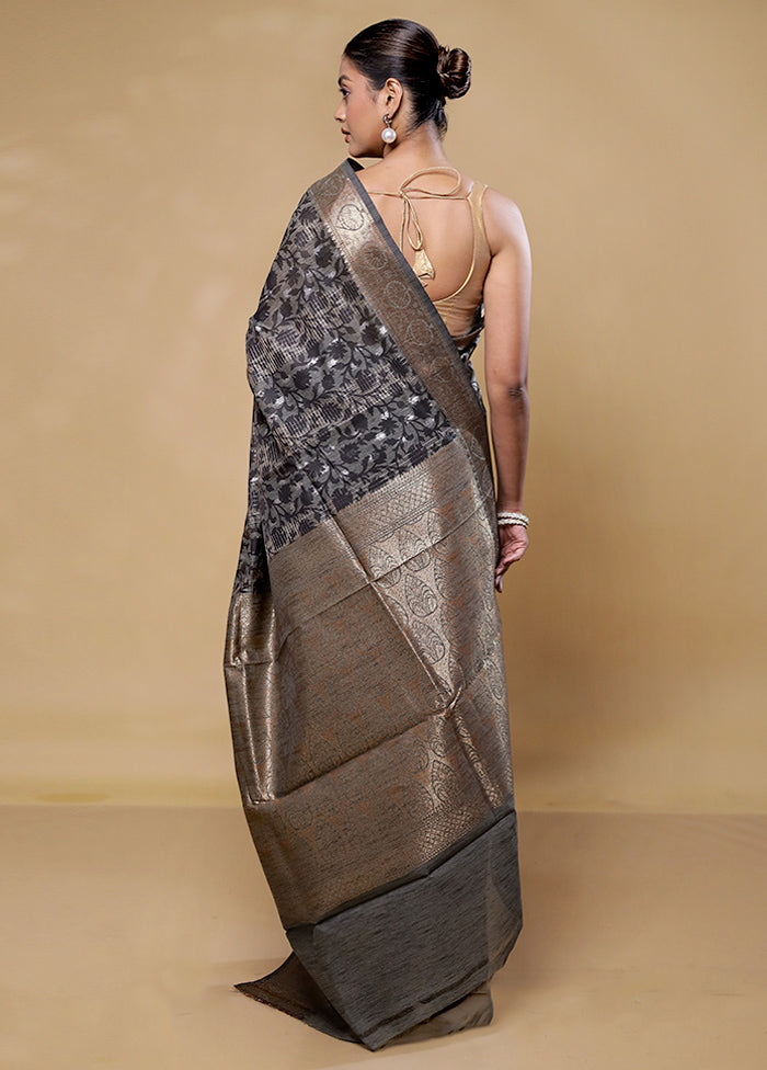 Grey Tussar Silk Saree With Blouse Piece