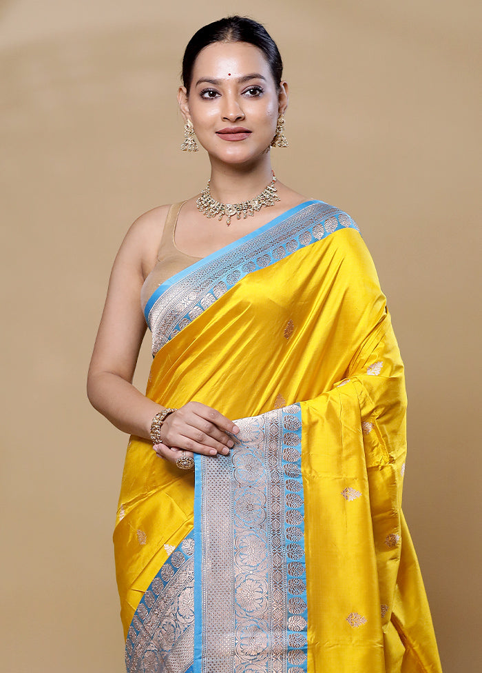 Yellow Handloom Katan Pure Silk Saree With Blouse Piece