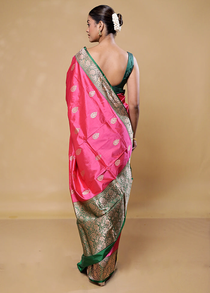 Pink Handloom Katan Pure Silk Saree With Blouse Piece