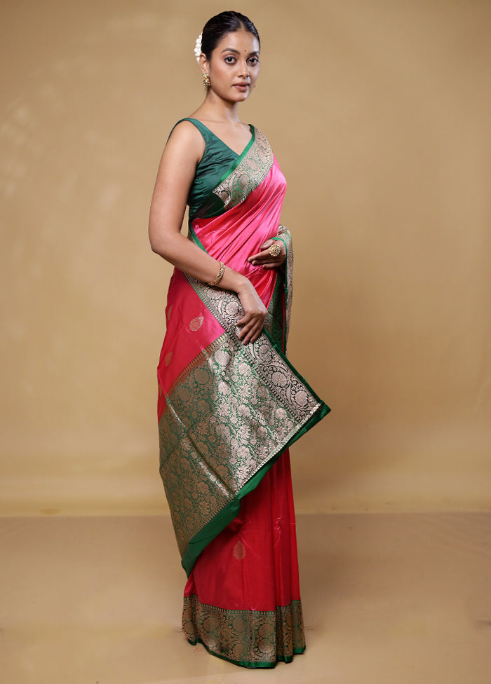 Pink Handloom Katan Pure Silk Saree With Blouse Piece