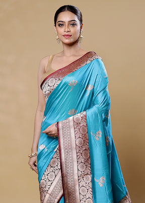 Blue Handloom Katan Pure Silk Saree With Blouse Piece