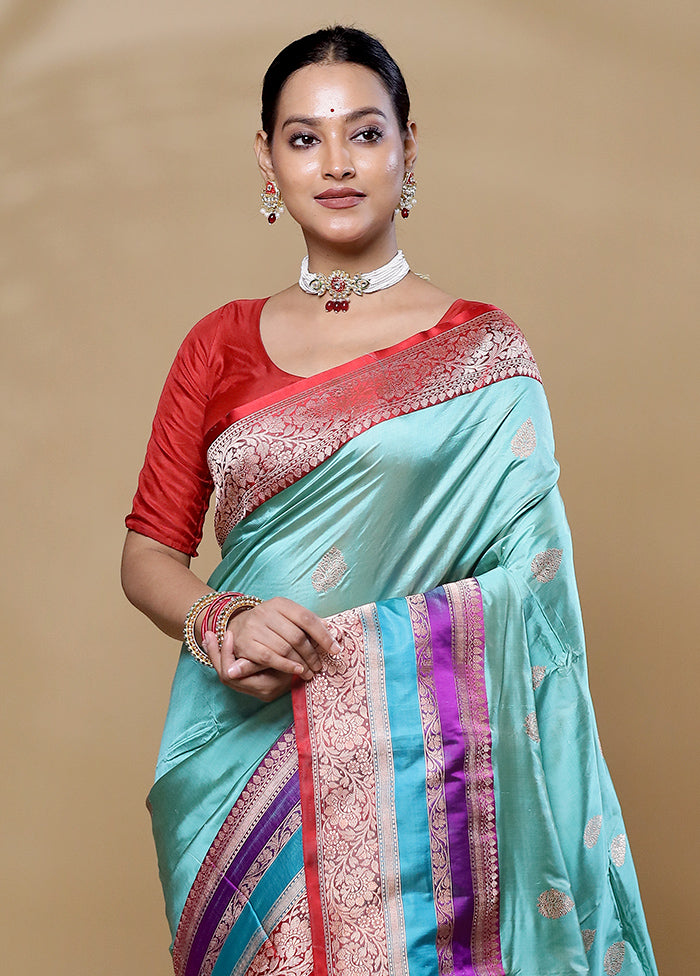 Blue Handloom Katan Pure Silk Saree With Blouse Piece