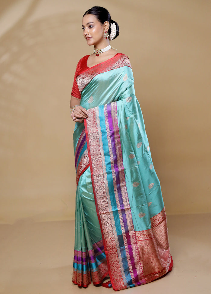 Blue Handloom Katan Pure Silk Saree With Blouse Piece