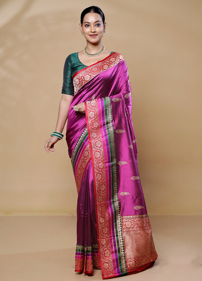 Pink Handloom Katan Pure Silk Saree With Blouse Piece