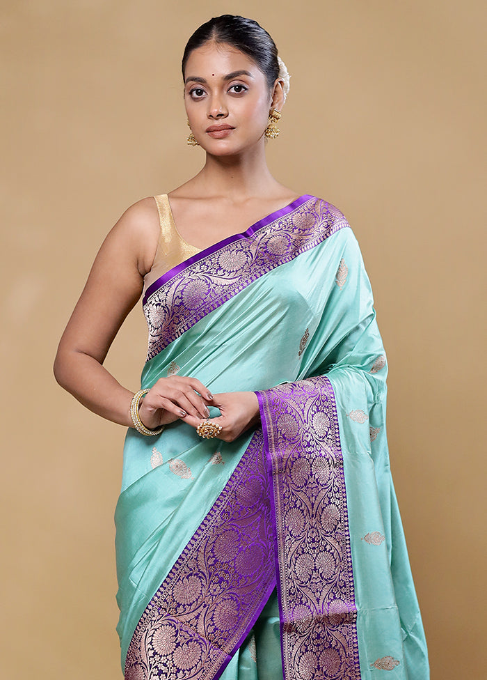 Blue Handloom Katan Pure Silk Saree With Blouse Piece