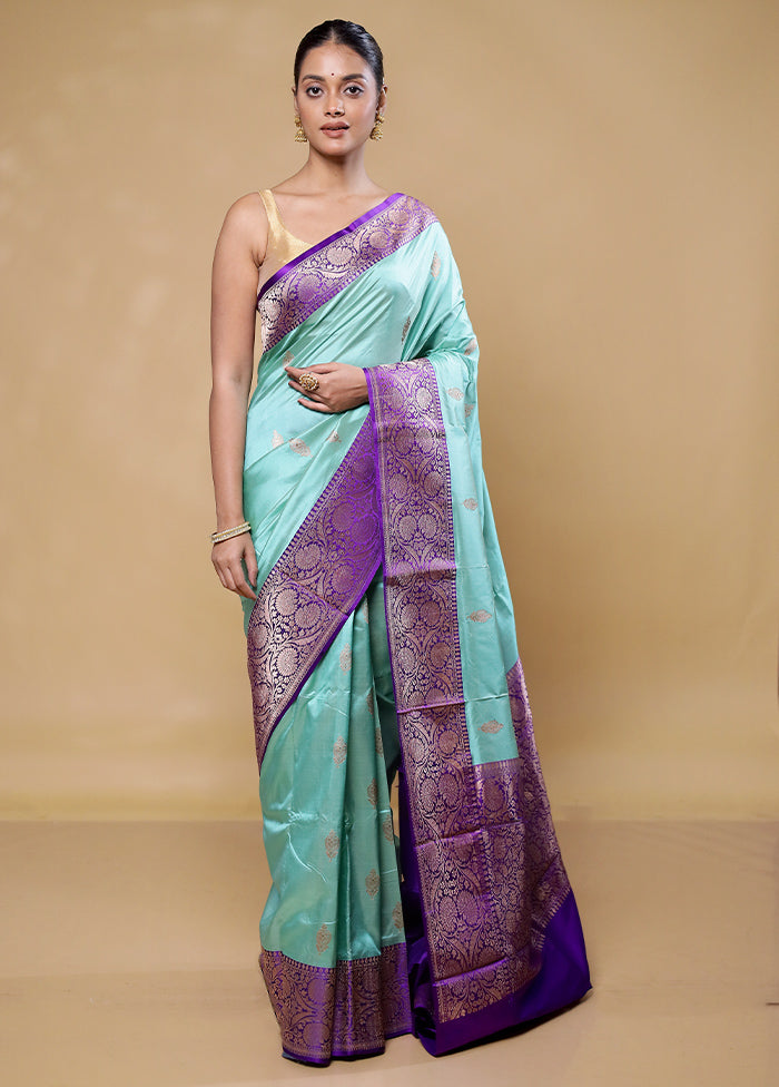 Blue Handloom Katan Pure Silk Saree With Blouse Piece