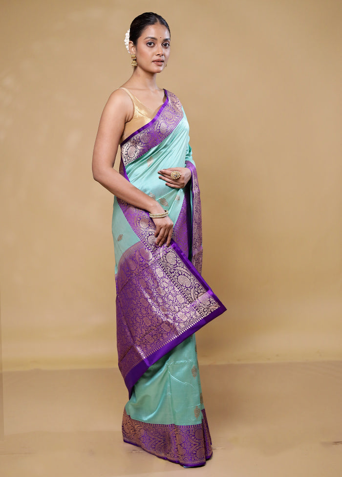 Blue Handloom Katan Pure Silk Saree With Blouse Piece