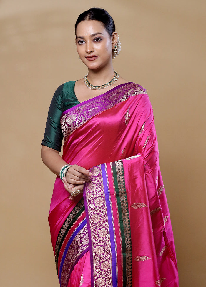 Pink Handloom Katan Pure Silk Saree With Blouse Piece